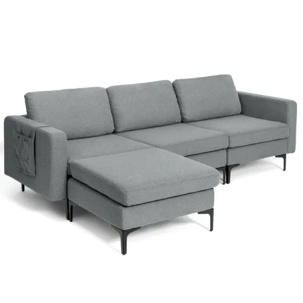 Modular 3-Seat L-shaped Sectional Sofa with Reversible Chaise and 2 USB Ports