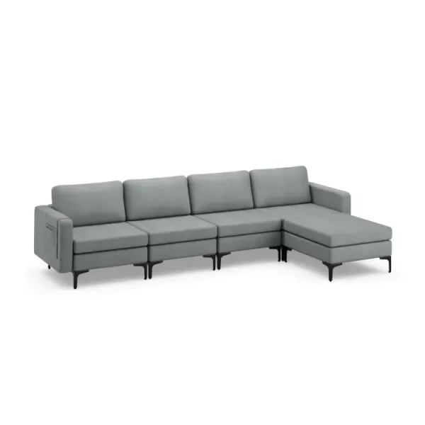 Modular L-shaped Sectional Sofa with Reversible Ottoman and 2 USB Ports