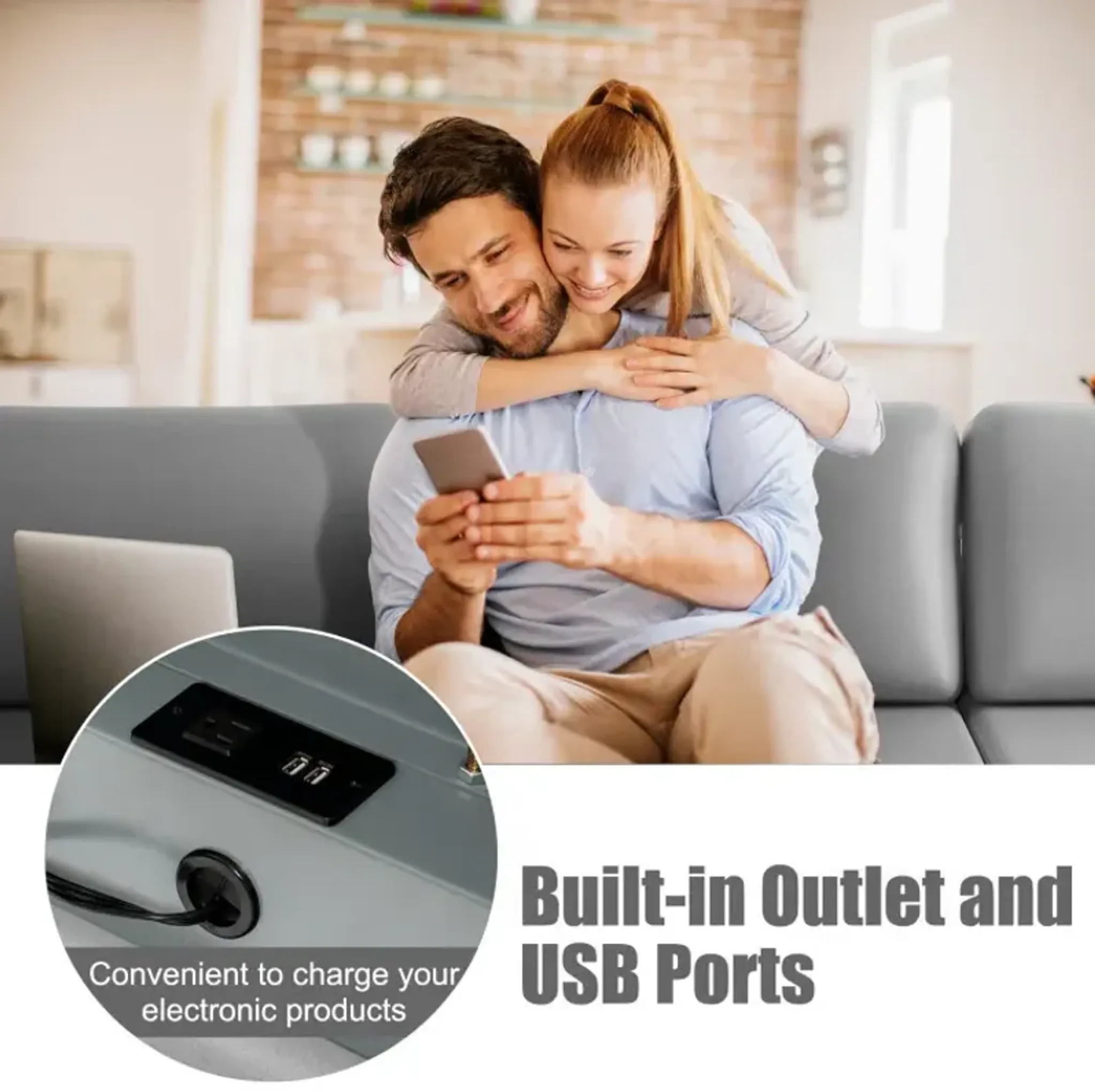Modular L Shaped Sectional Sofa With Reversible Ottoman And 2 Usb Ports ...