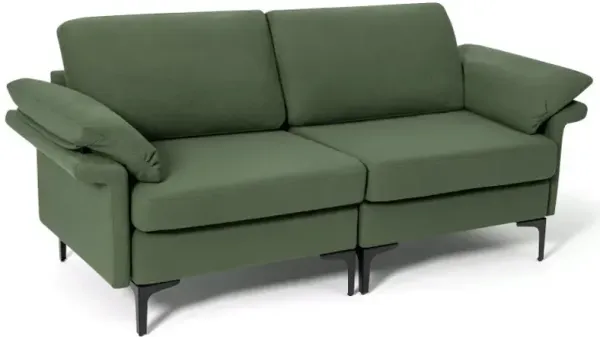 Modern Fabric Loveseat Sofa for with Metal Legs and Armrest Pillows