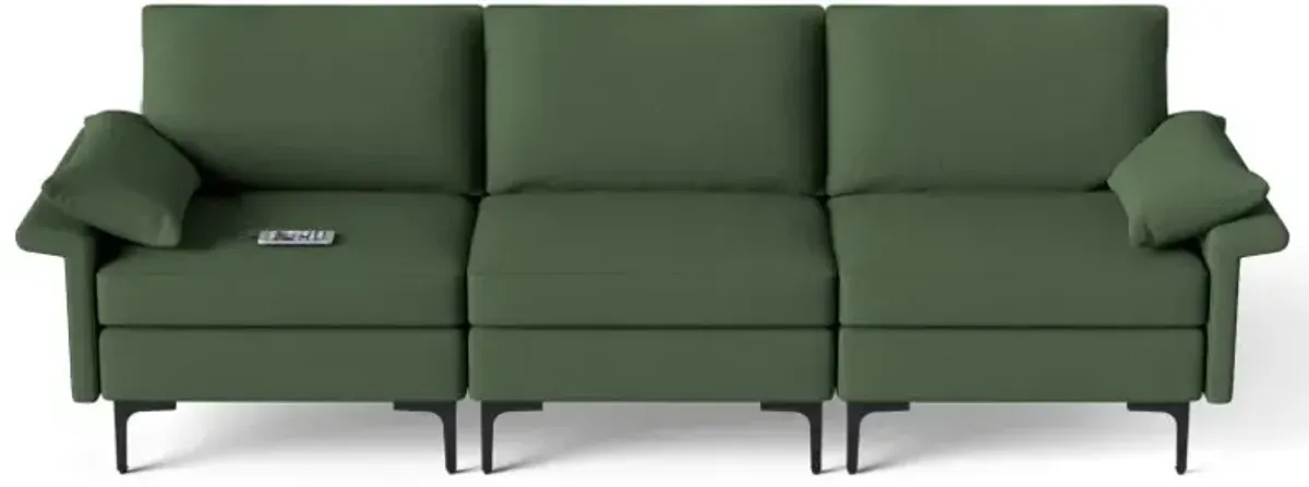 Large 3-Seat Sofa Sectional with Metal Legs and 2 USB Ports for 3-4 people
