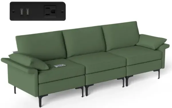 Large 3-Seat Sofa Sectional with Metal Legs and 2 USB Ports for 3-4 people