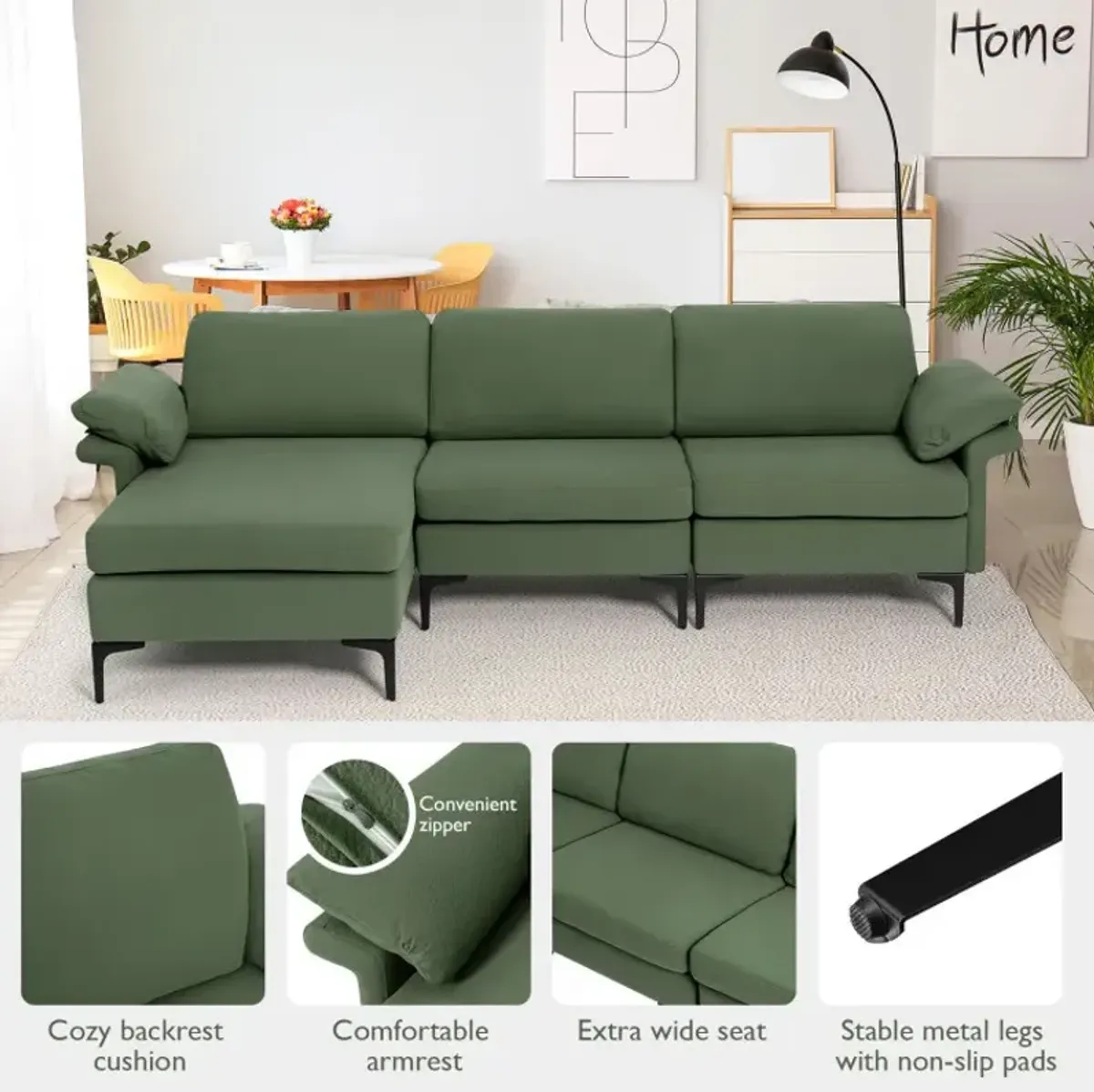 Extra Large L-shaped Sectional Sofa with Reversible Chaise