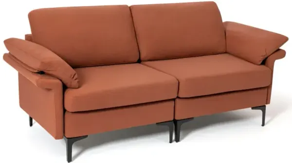 Modern Fabric Loveseat Sofa for with Metal Legs and Armrest Pillows