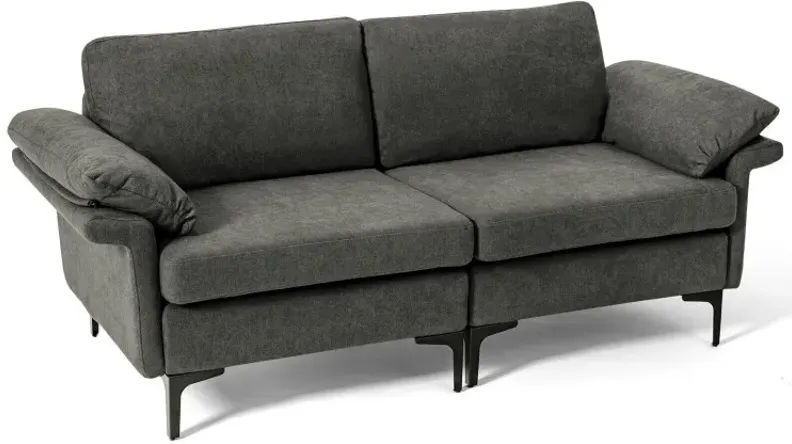 Modern Fabric Loveseat Sofa for with Metal Legs and Armrest Pillows