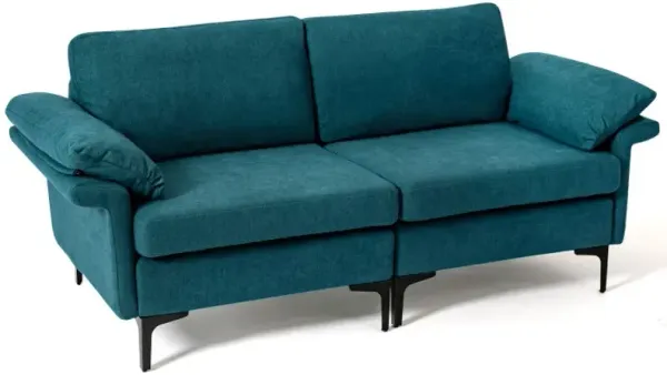 Modern Fabric Loveseat Sofa for with Metal Legs and Armrest Pillows