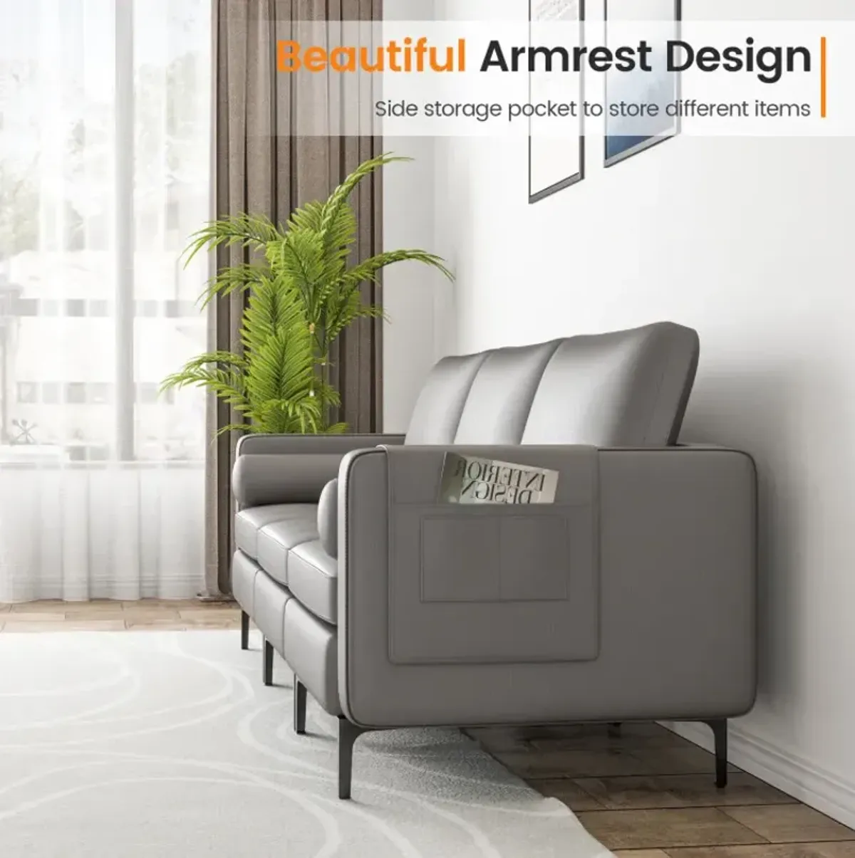 Modular 3-Seat Sofa Couch with Socket USB Ports and Side Storage Pocket