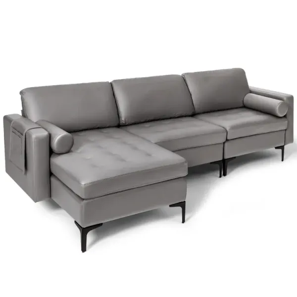 Modular L-shaped 3-Seat Sectional Sofa with Reversible Chaise and 2 USB Ports
