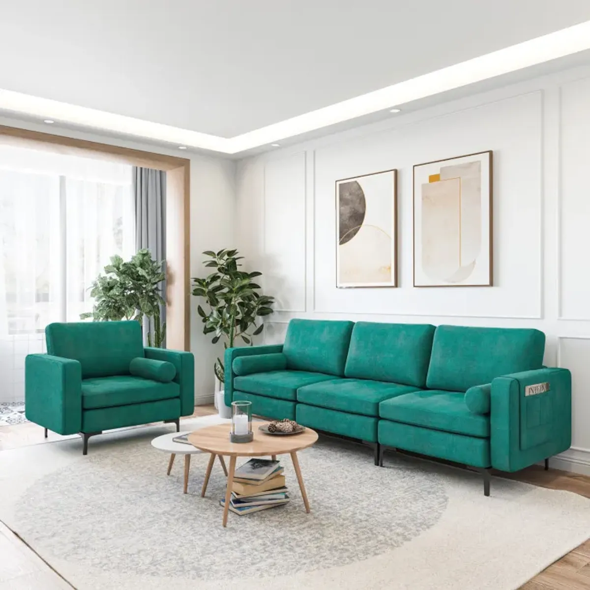 Modular 3-Seat Sofa Couch with Socket USB Ports and Side Storage Pocket