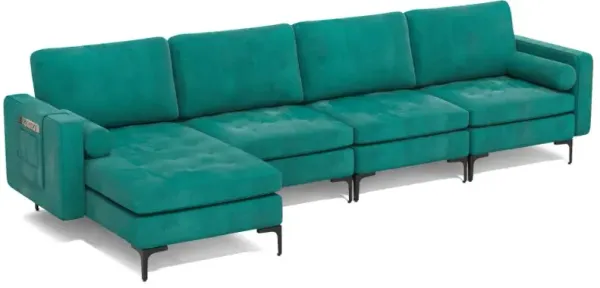 Modular L-shaped 4-Seat Sectional Sofa with Reversible Chaise and 2 USB Socket