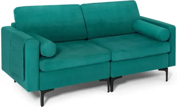 Modern Loveseat Sofa with 2 Bolsters and Side Storage Pocket