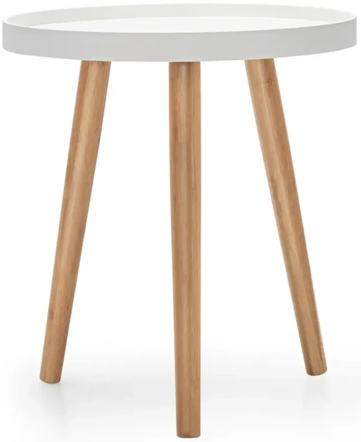 Mid Century Modern Round Side Sofa Coffee Table with Wooden Tray