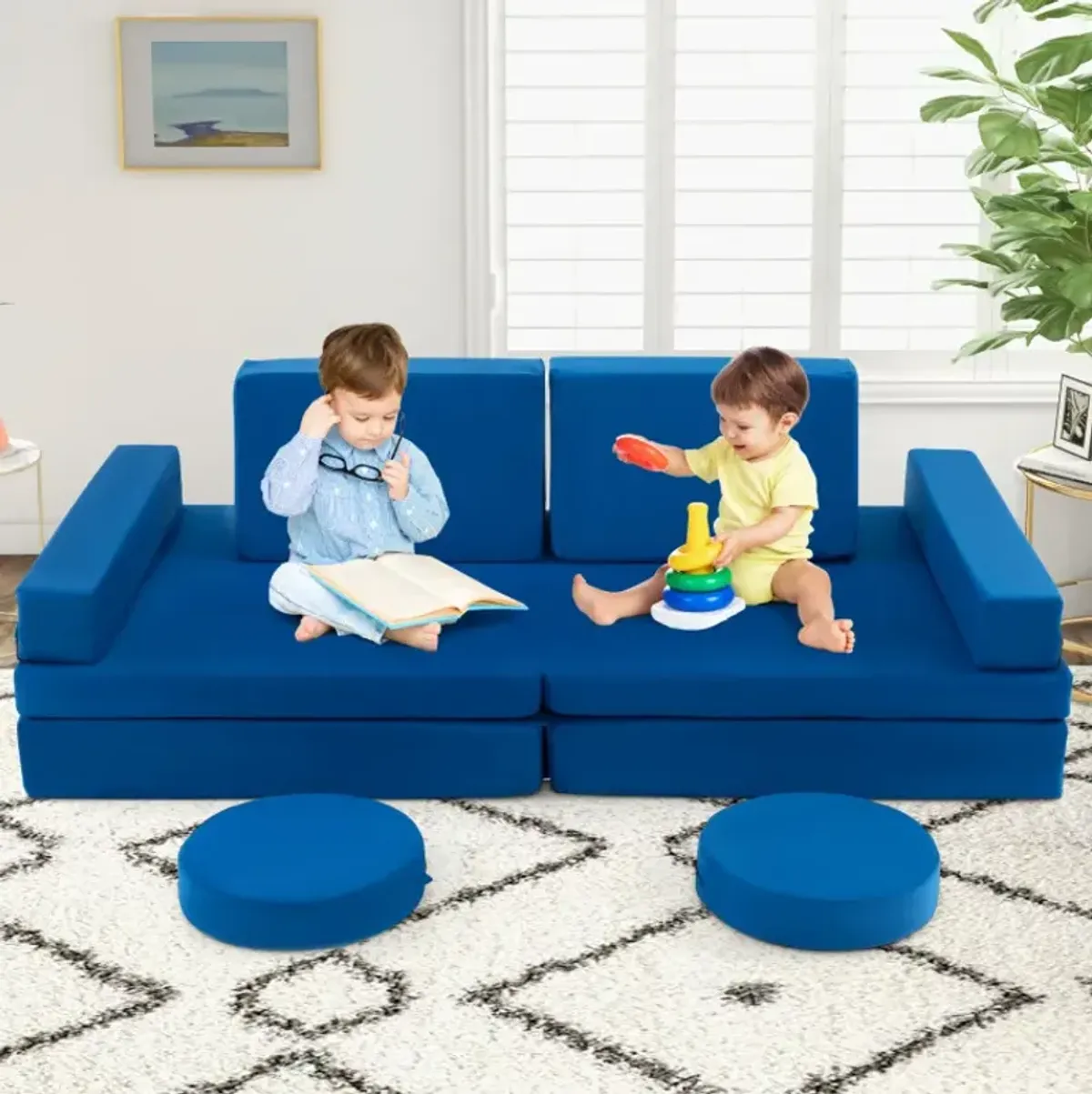 8-Piece Kids Play Couch Sofa with Portable Handle