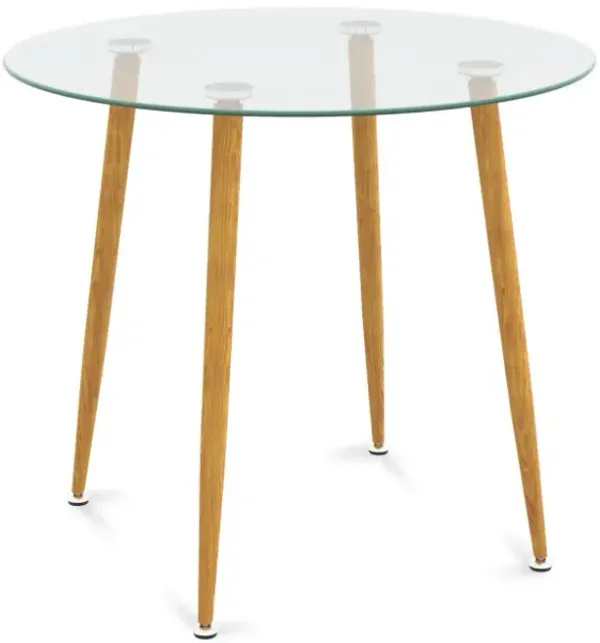 Round Glass Dining Table Leisure Coffee Table with Metal Legs