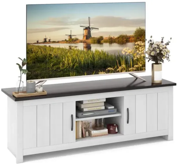 Wood TV Stand with 2 Cabinets and Open Shelves for TVs up to 65 Inch