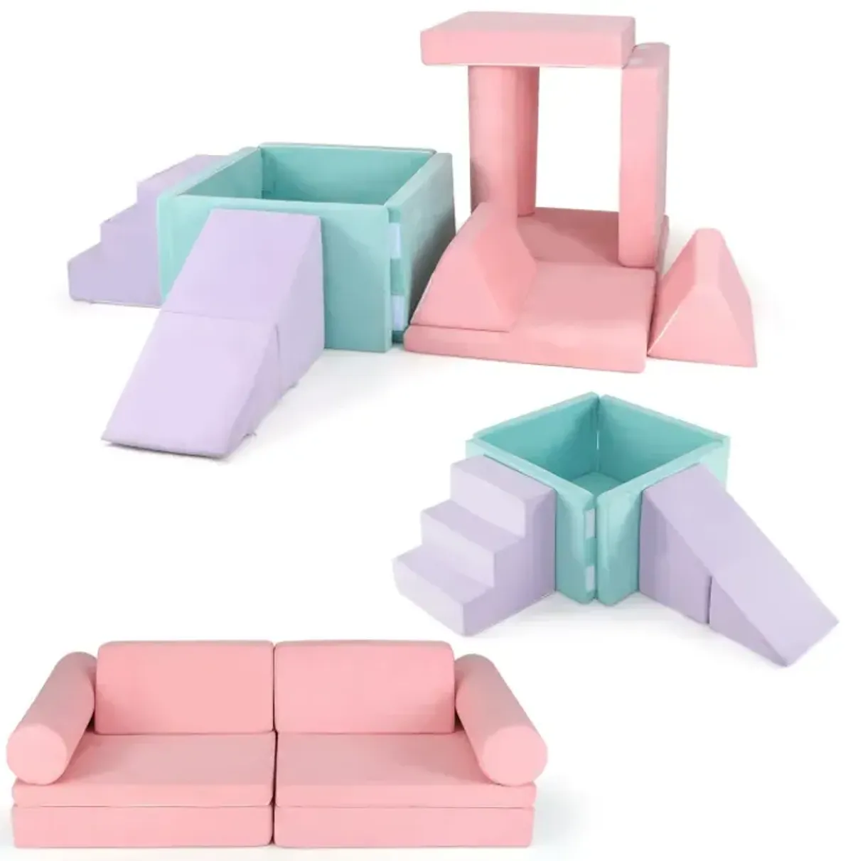 8 Pieces Kids Play Couch Foam Building Fort Play Set with Suede Cover
