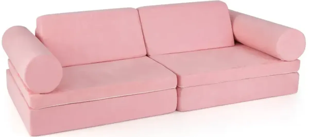 8 Pieces Kids Play Couch Foam Building Fort Play Set with Suede Cover