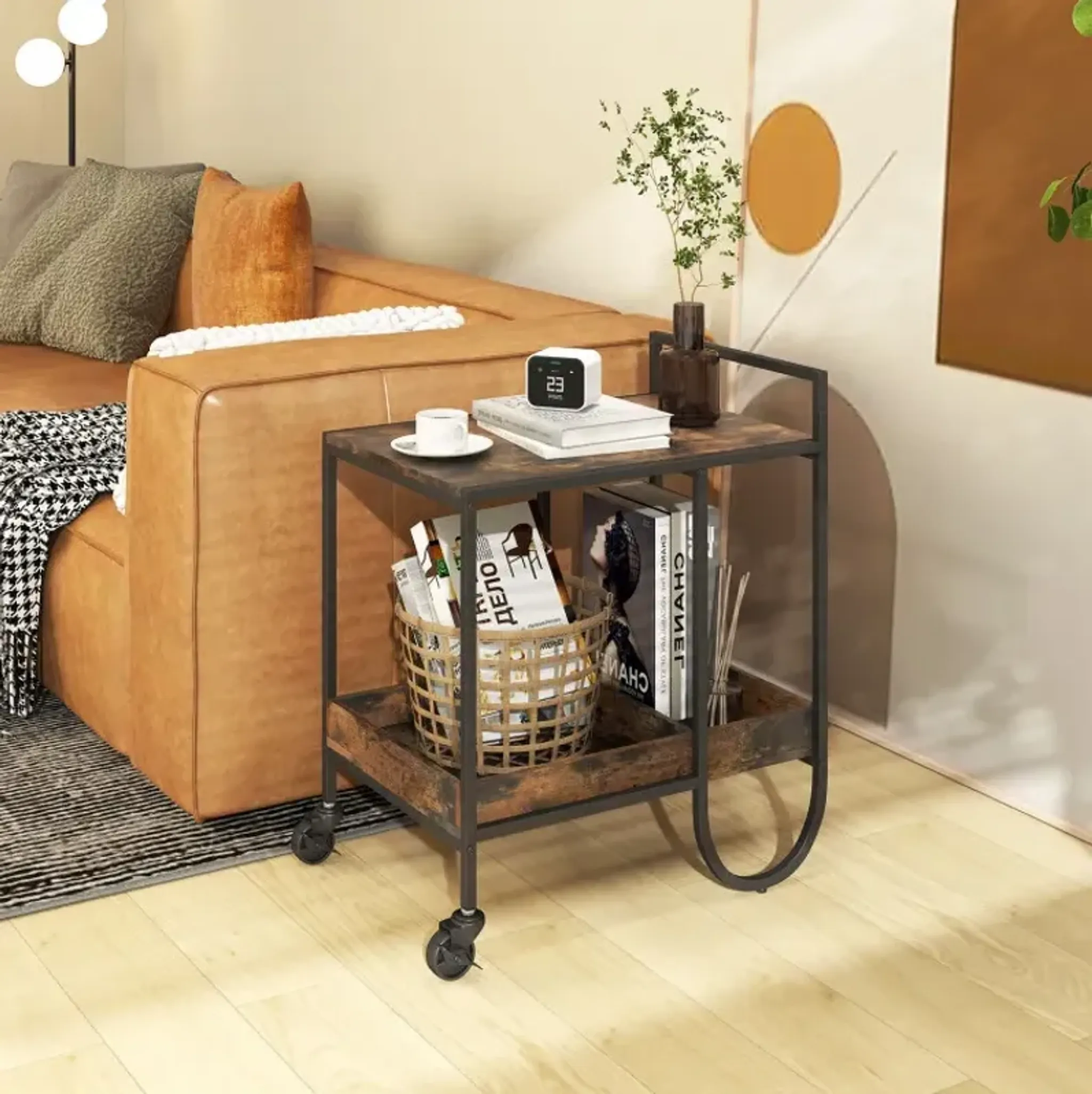 Rolling Buffet Serving Cart With Removable Metal Wire Wine Rack Costway ...