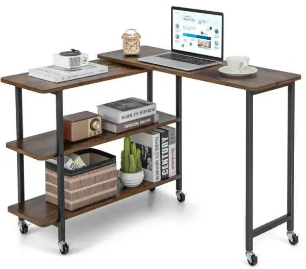 360° Rotating Sofa Side Table with 2-Tier Storage Shelves