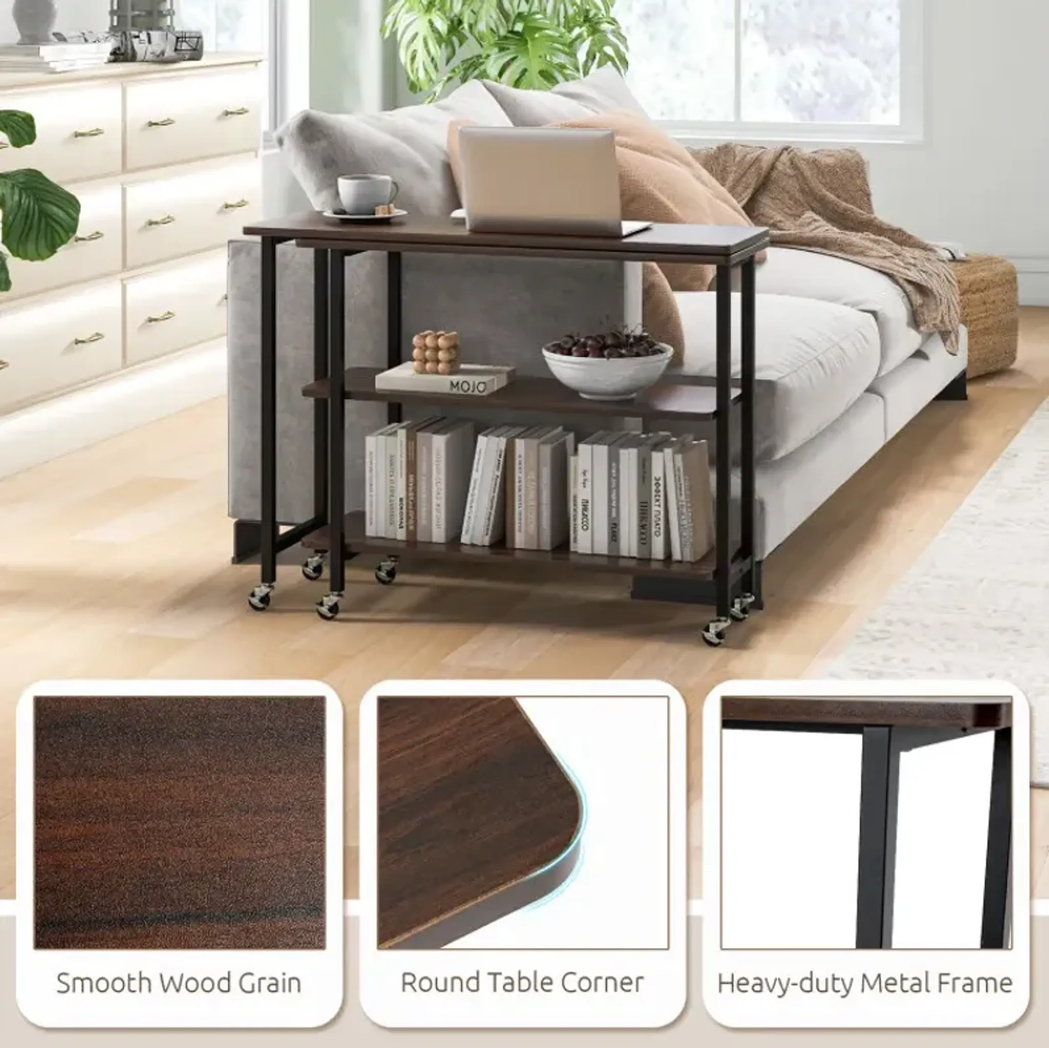 360 Rotating Sofa Side Table With 2 Tier Storage Shelves Costway ...