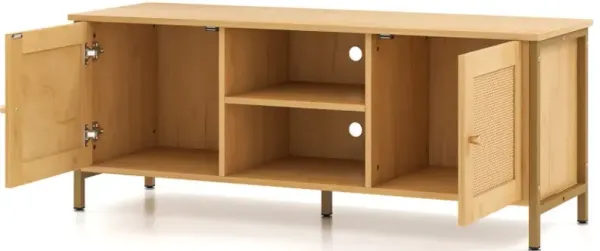 Boho TV Stand for TV up to 55 Inches with Faux Rattan Door