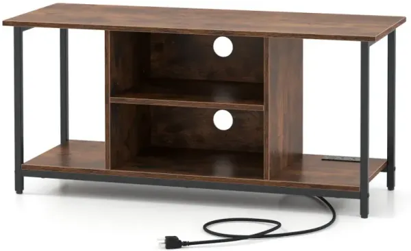 TV Stand Entertainment Center with Open Storage Shelves and Power Outlets to 50 Inches