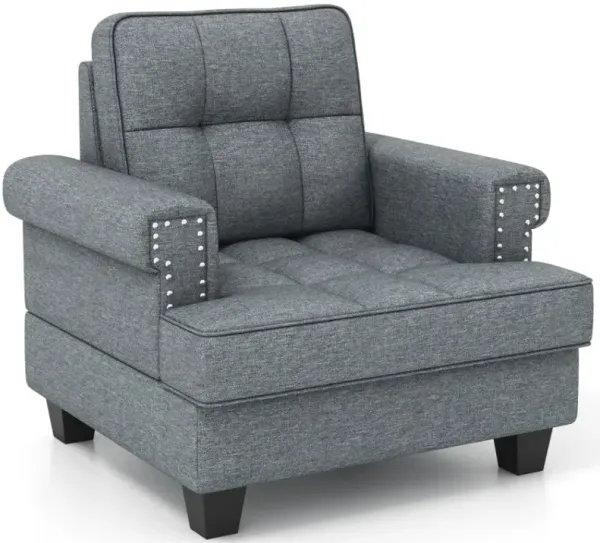 Mid-century Modern Accent Armchair Tufted Linen Club Chair