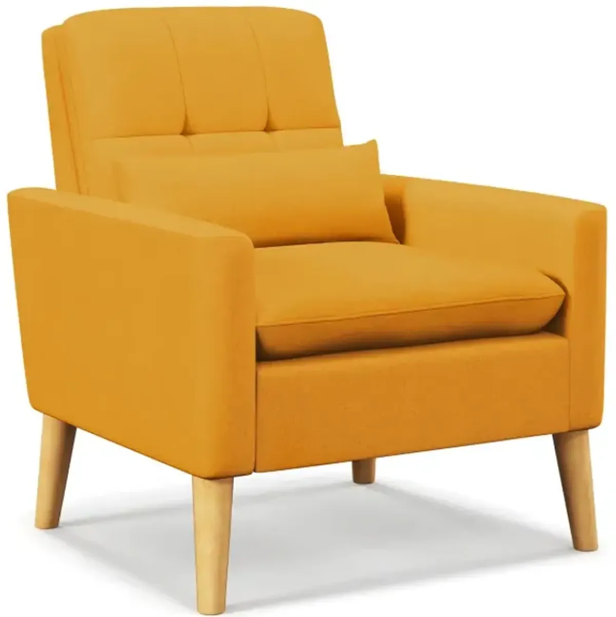 Comfy Modern Accent Chair with Lumbar Pillow and Natural Rubber Wood Legs