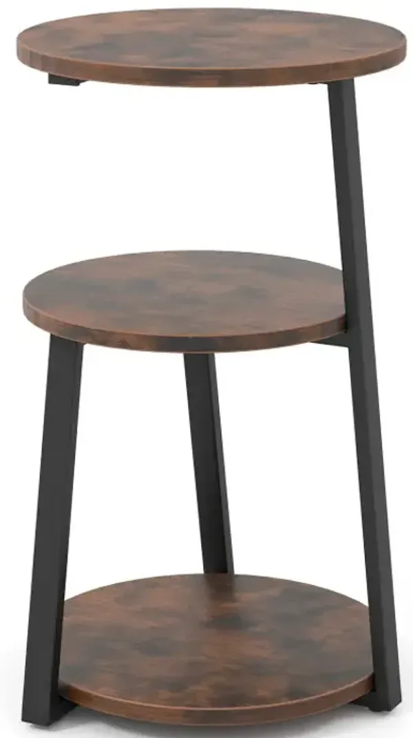 3-Tier Accent Round Side Table with Metal Frame