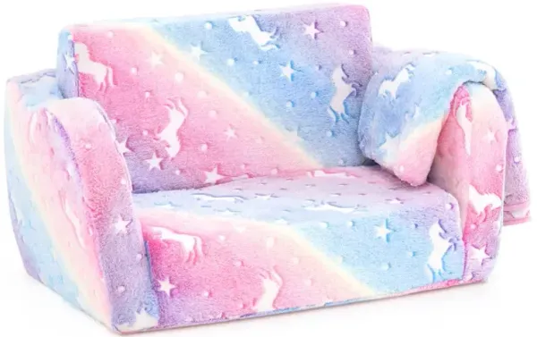 2-in-1 Folding Kids Couch with Blanket Glow in the Dark
