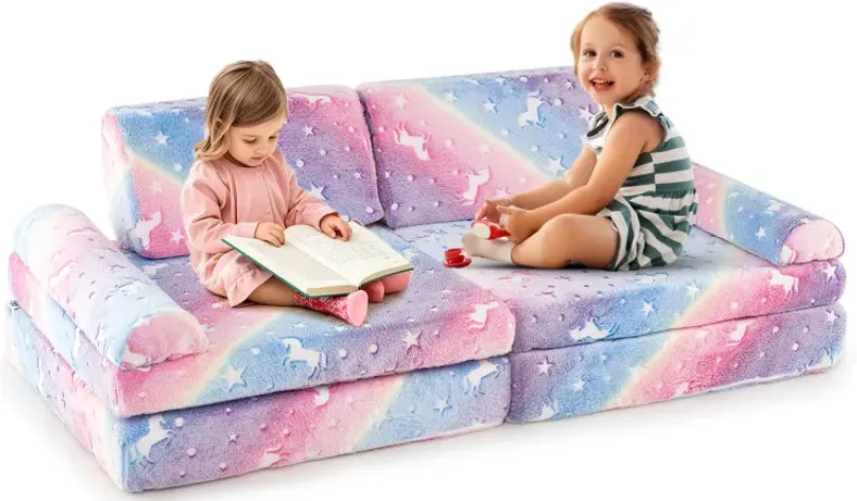 8 Pieces Modular Kids Play Couch Glow in the Dark Toddler Sectional Sofa