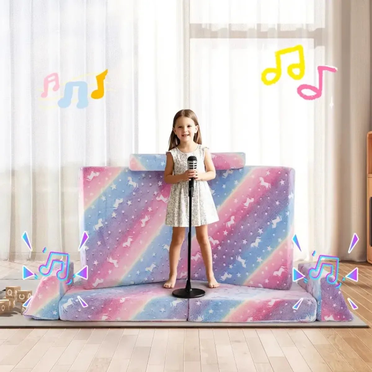 8 Pieces Modular Kids Play Couch Glow in the Dark Toddler Sectional Sofa