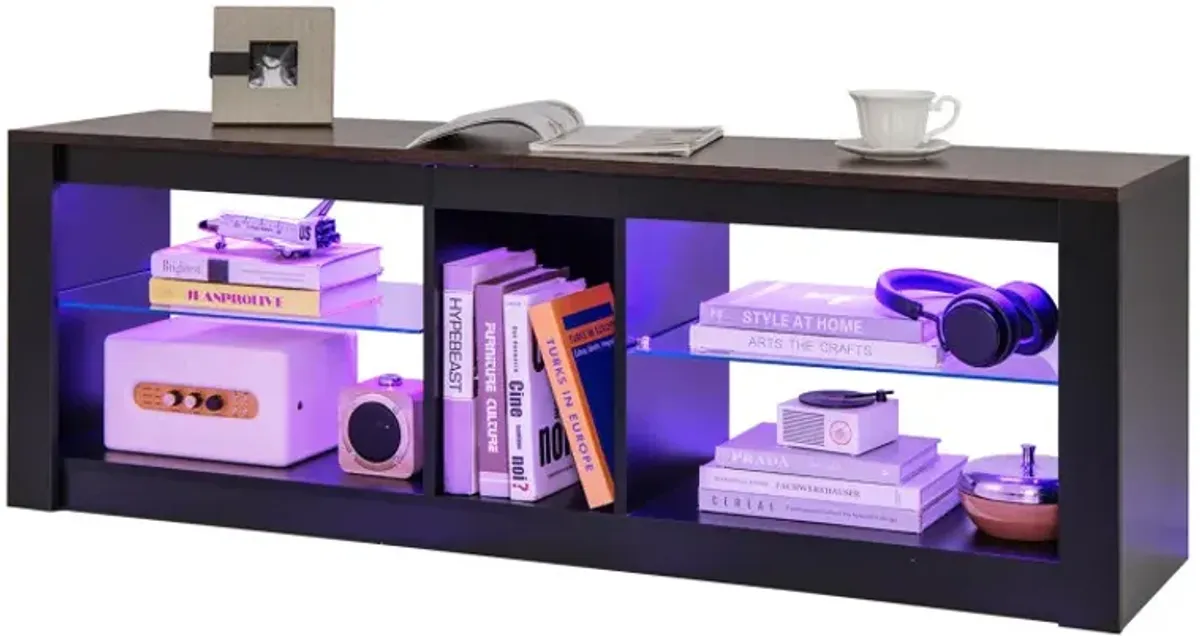 Modern TV Stand with LED Light and Adjustable Shelves for TVs up to 65 inch