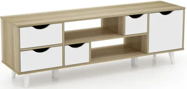 TV Stand for TVs up to 55” Television Cabinet w/ 4 Drawers & 2 Open Shelves