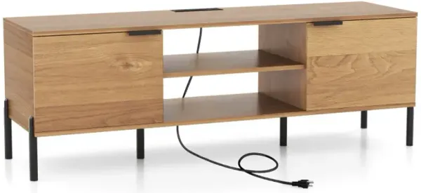 2-Door TV Stand with Charging Station and Open Shelves for TVs up to 65 Inches