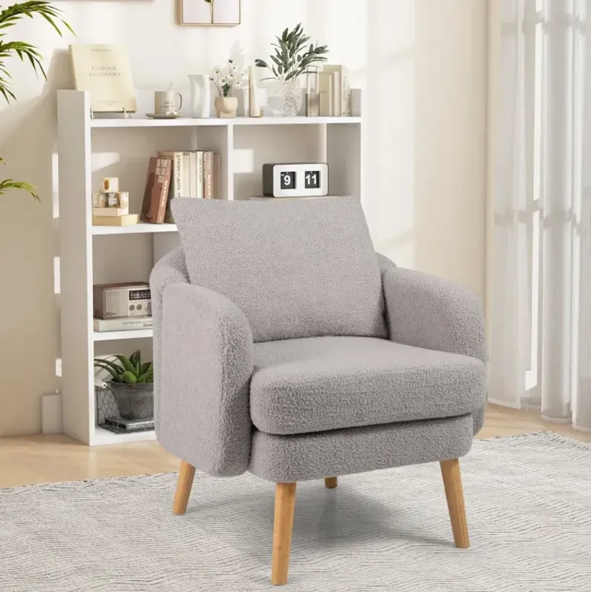 Sherpa Accent Chair Modern Living Room Chair with Seat Cushion