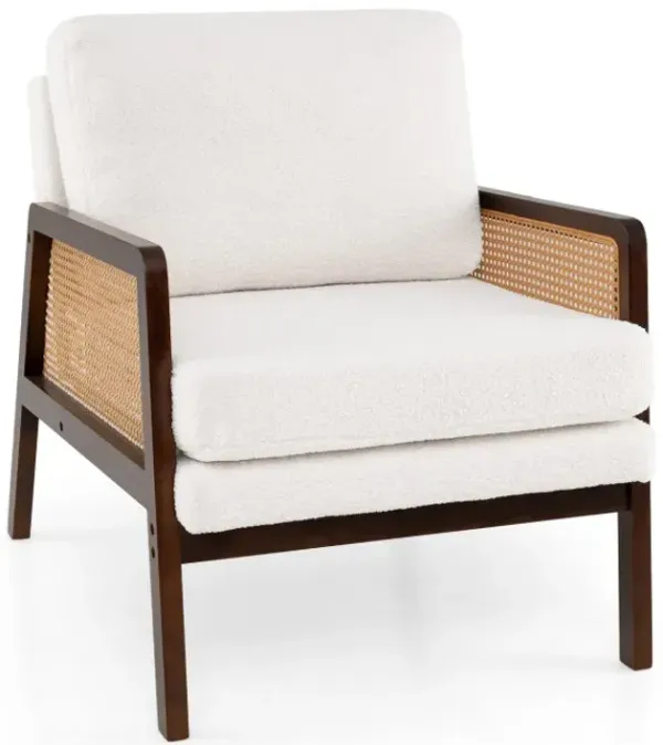 Mid Century Modern Accent Chair with Rattan Arms and Cushion