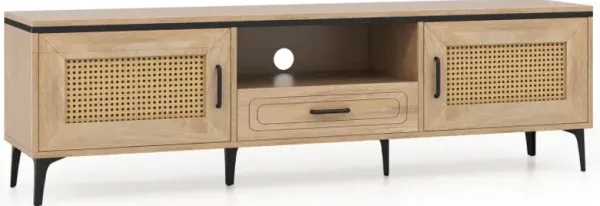 Mid Century Modern Entertainment Center with 2 Cabinets and Storage Drawer