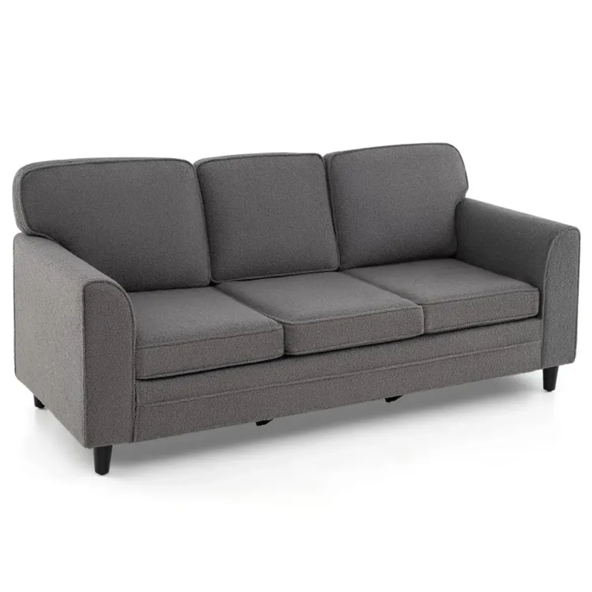 Upholstered Teddy Velvet 3-Seat Sofa with Comfy Back Pillows