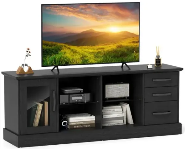63 Inches Media Console Table with 3 Drawers and 2 Glass Shelves