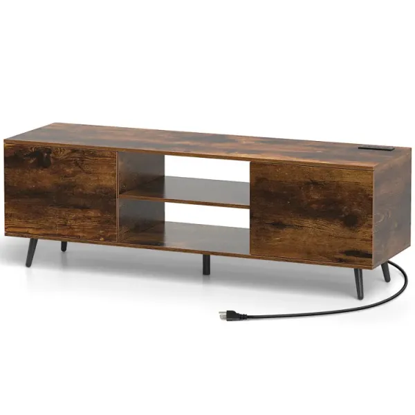 TV Stand with Power Outlets and Adjustable Shelf for 60 Inch TVs