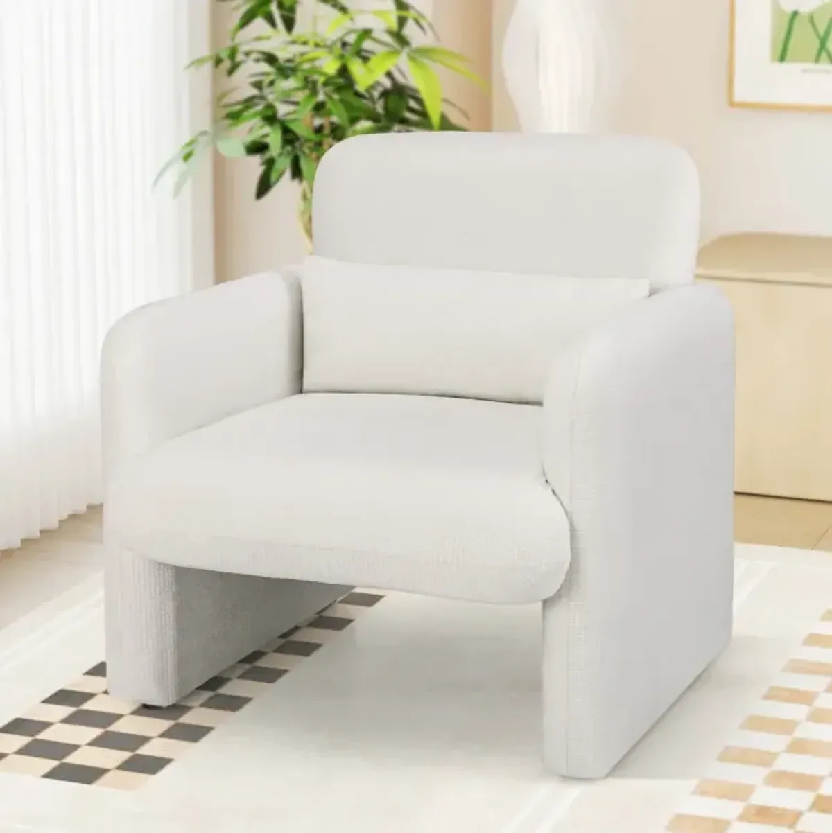 Modern Upholstered Chenille Accent Chair with Removable Lumbar Pillow