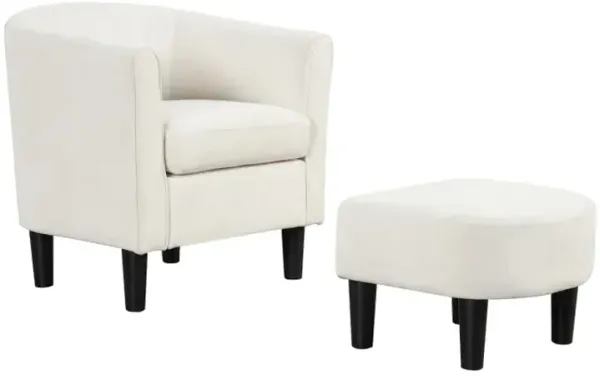 Upholstered Teddy Velvet Club Barrel Chair with Ottoman with Footrest