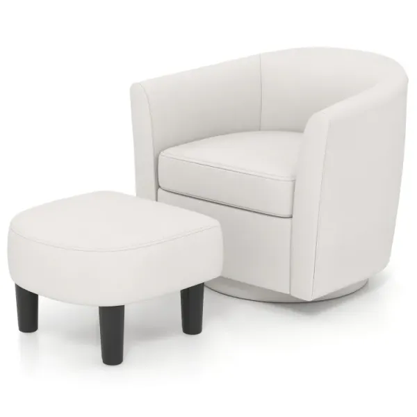 Modern Club Swivel Accent Chair with Ottoman Footrest Curved Backrest