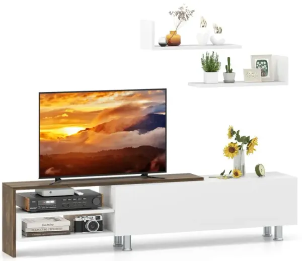 3 Pieces Farmhouse TV Stand for TVs up to 80 Inch with Cabinet and Compartments