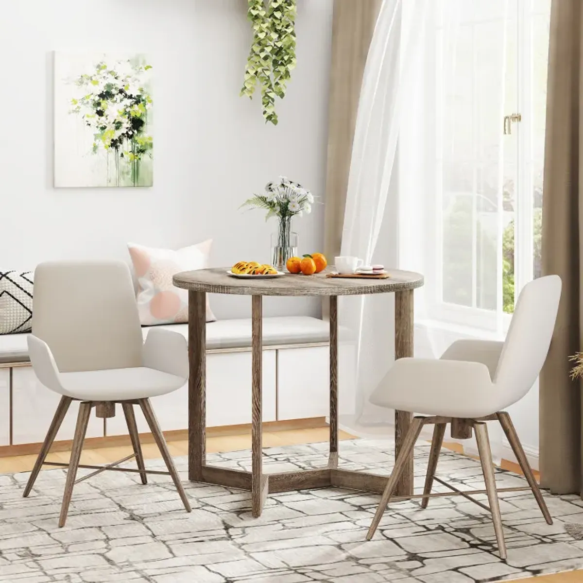 36 Inch Round Wood Dining Table for 2-4 People with Wing-shaped Pedestal Base