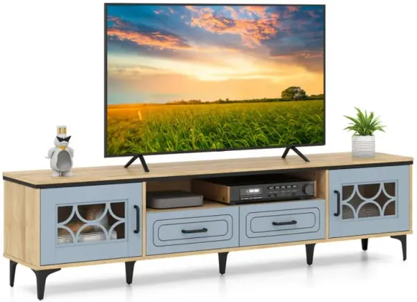 Farmhouse TV Stand for TVs up to 80 Inch with 2 Drawers