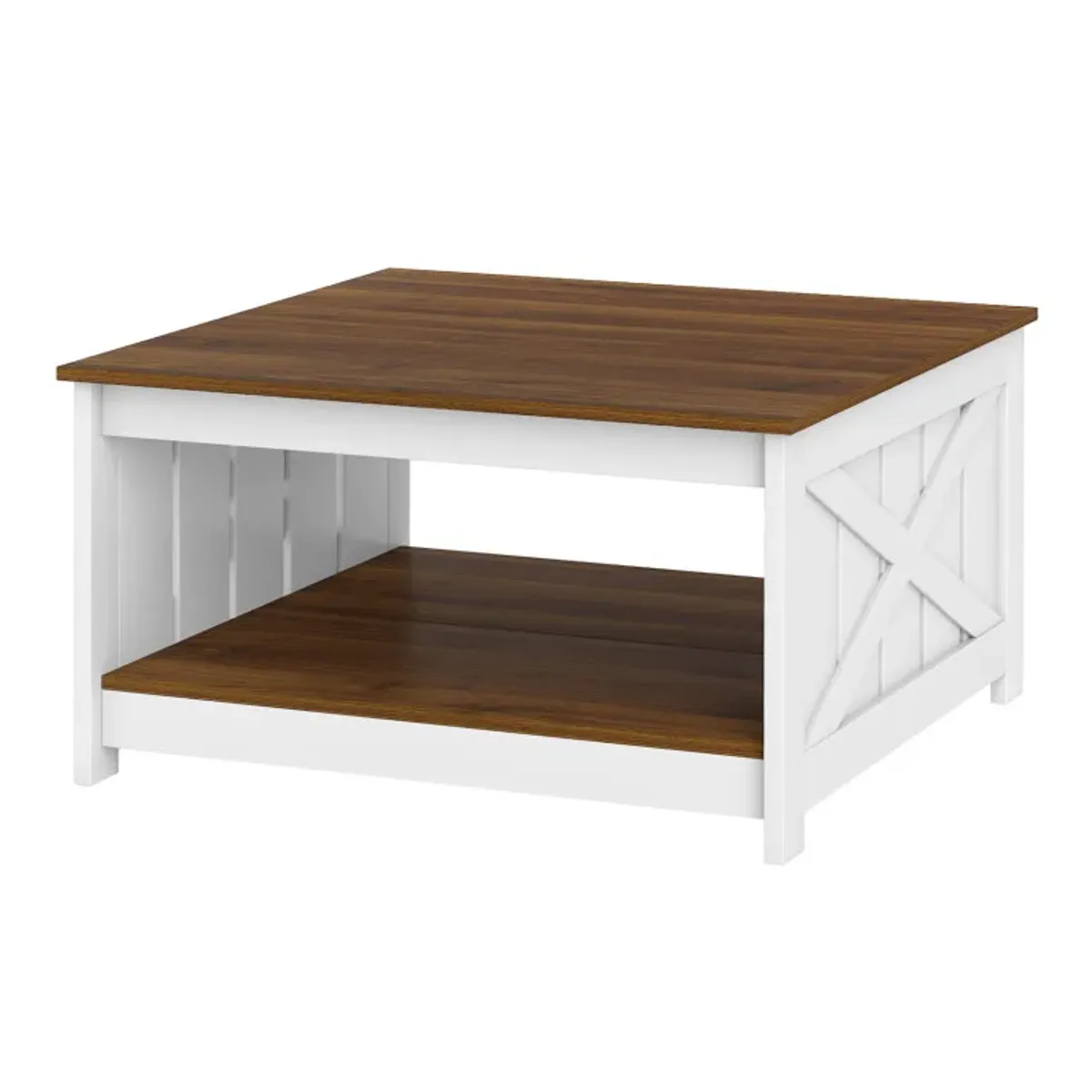Farmhouse Coffee Table 31 Inch Square Coffee Table with Storage Shelf
