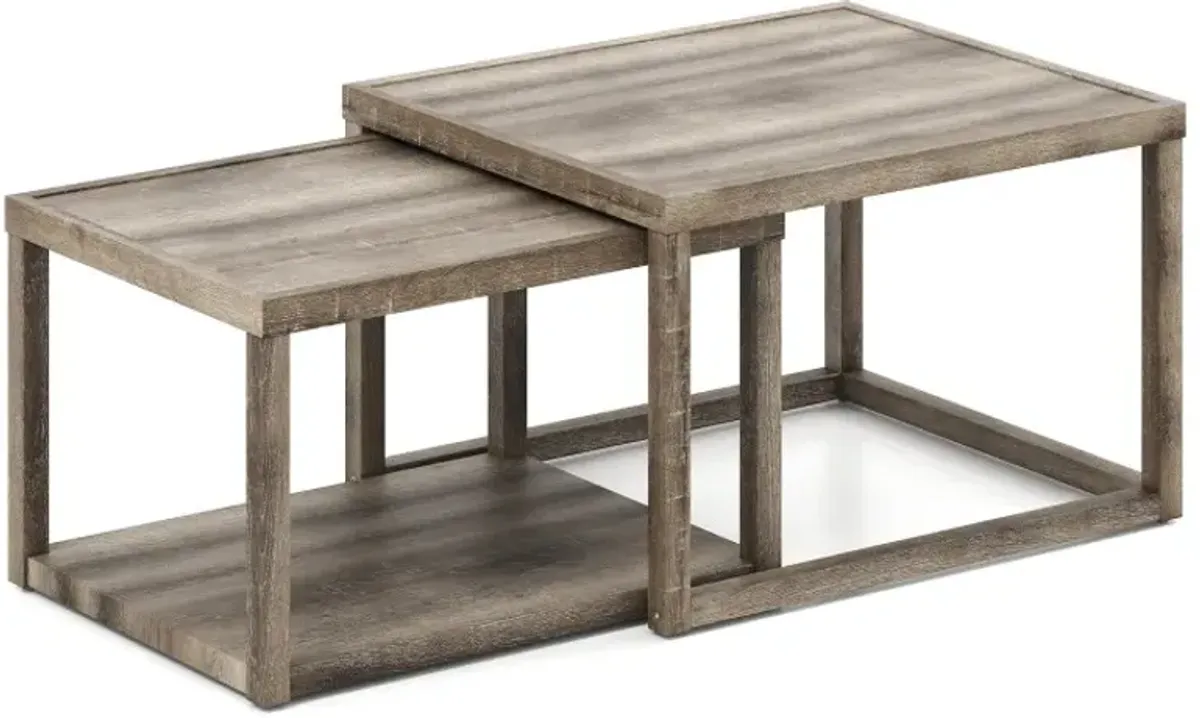 Nesting Coffee Table Set of 2 Stackable Rectangular End Tables