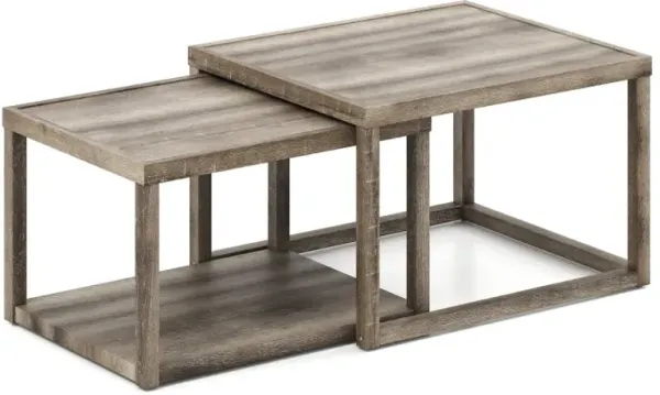 Nesting Coffee Table Set of 2 Stackable Rectangular End Tables